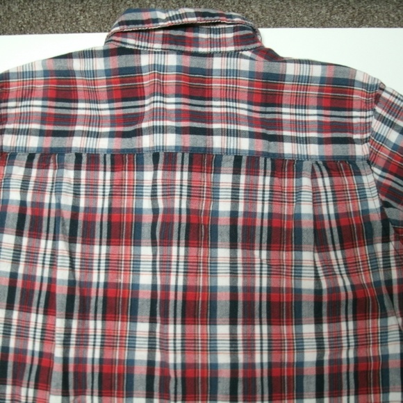 Oshkosh Boys Shirt Button Down Plaid Red Navy Long Sleeve Size 5 - Picture 7 of 10